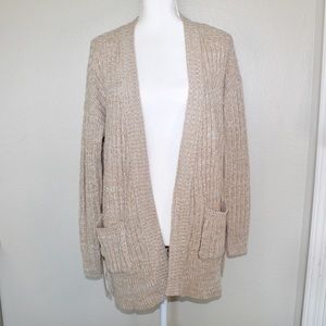 Poof! Woman’s Oversized Tan Knitted Style Open front Cardigan - Size Small